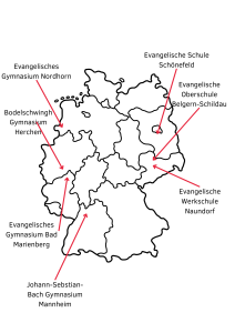 Übersicht aller teilnehmenden evangelischen Schulen des Projekts "Gottesdienstlots*innen" für das Schuljahr 2024/25.